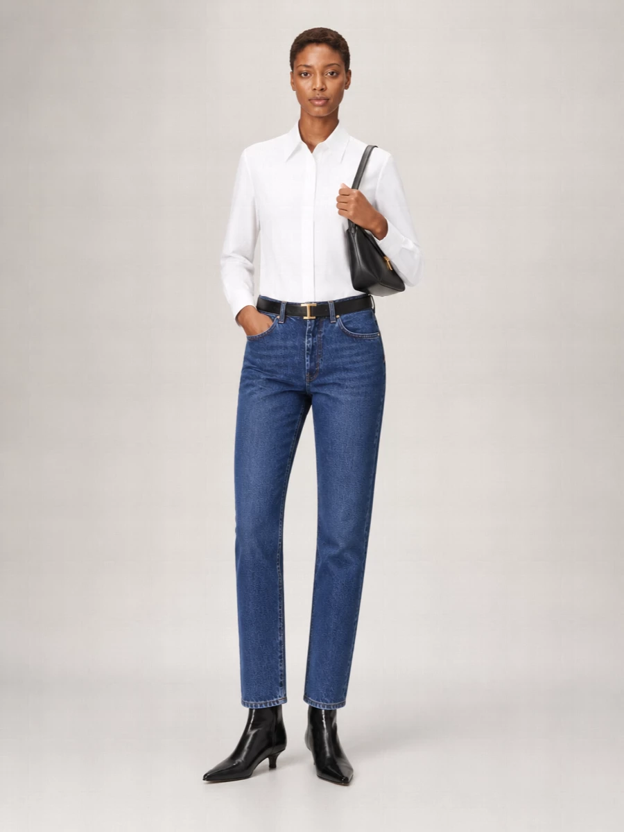 Totême Organic Cotton Denim Mid-Rise Cropped Straight-Leg Jeans