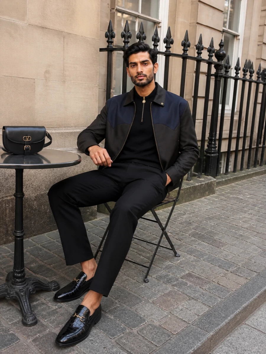 Versace mens cropped jacket black tailored outfit