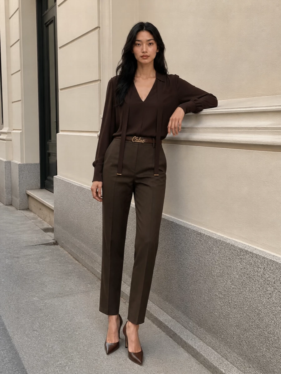 Brown trousers prada bag quiet luxury outfit