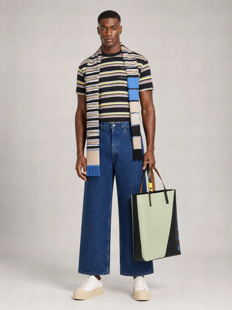 Marni Striped Cotton Crew Neck Short Sleeve T-Shirt