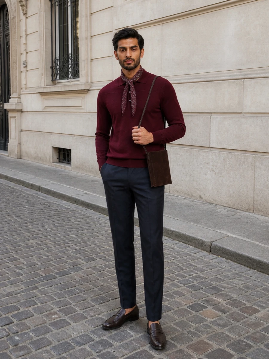 Tagliatore burgundy polo pt torino navy trousers
