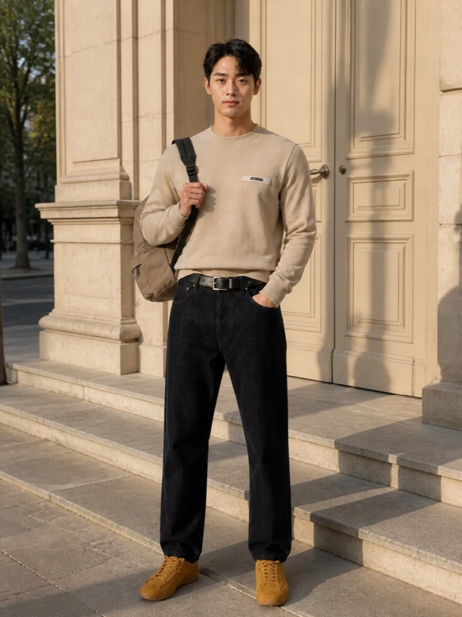 Jacquemus fleece black denim streetwear outfit
