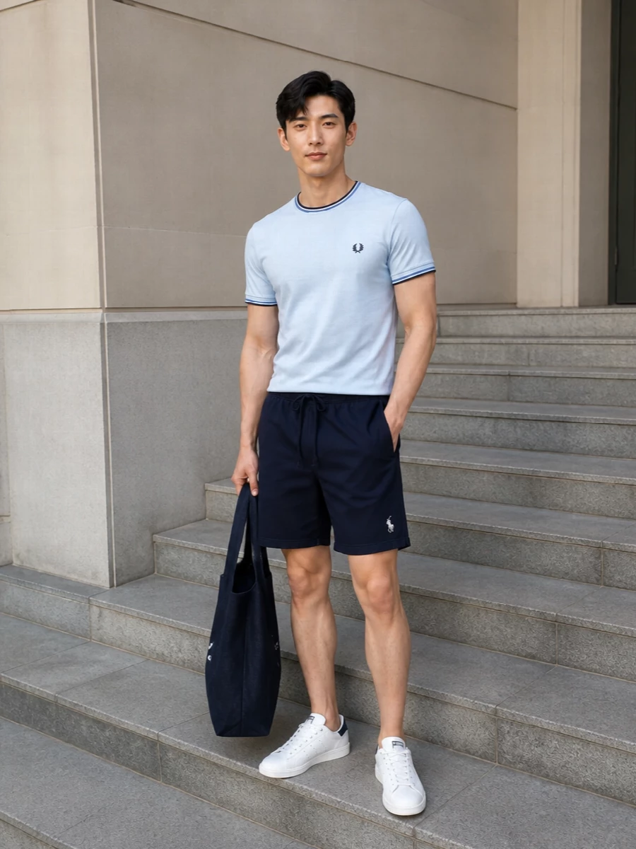 Fred perry tee navy ralph lauren shorts outfit