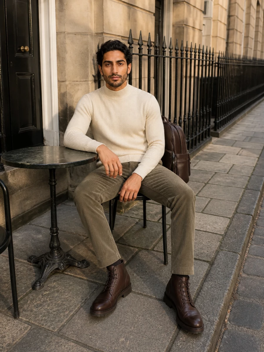 Brunello cucinelli boots corduroy trousers outfit