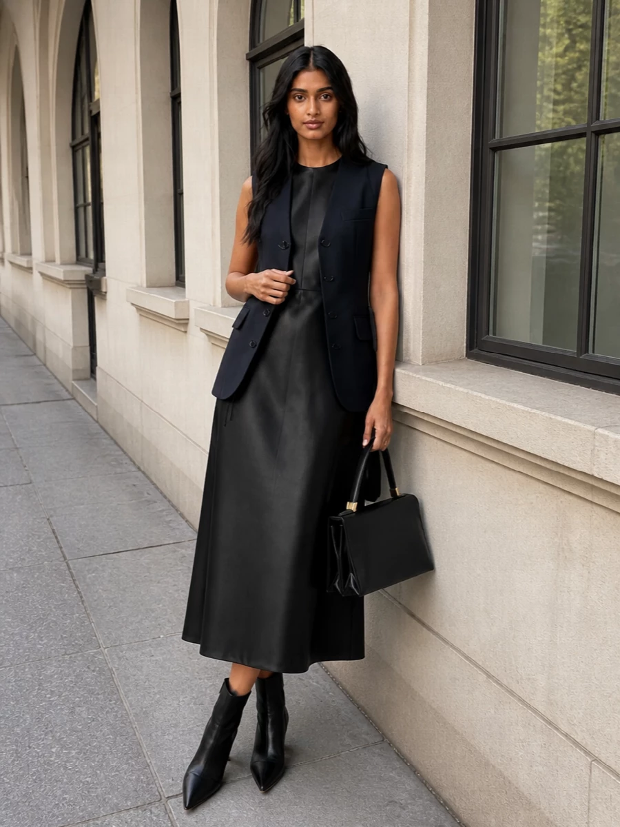Marni tailored waistcoat black midi dress outfit