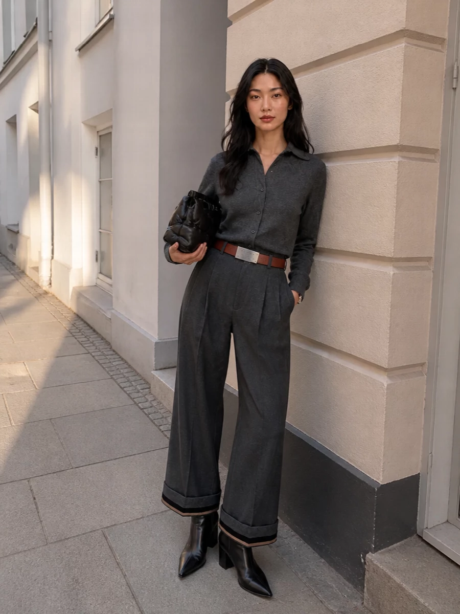 Maison margiela charcoal wide leg trousers outfit