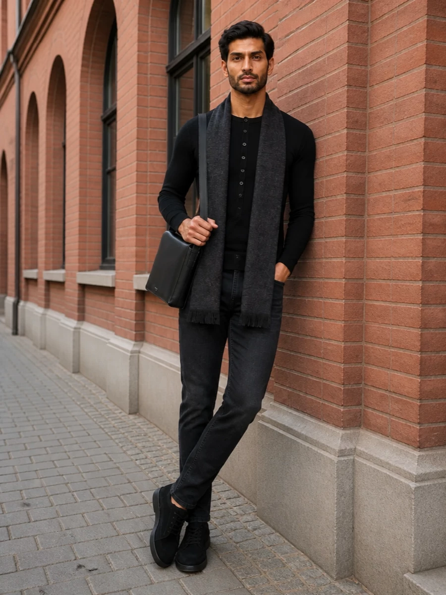 Dolce gabbana black henley dark jeans outfit