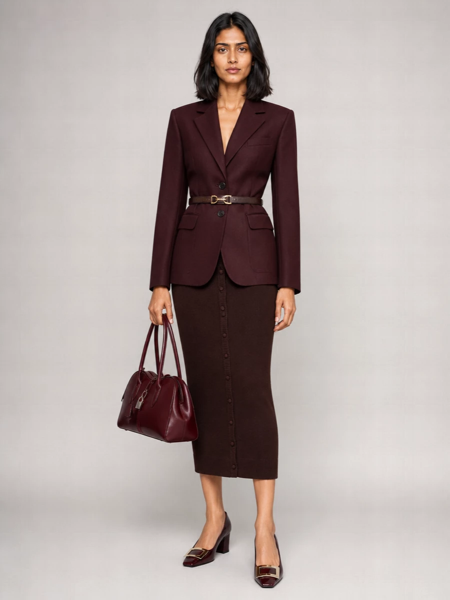 Victoria Beckham Textured Wool Fitted Suit Jacket
