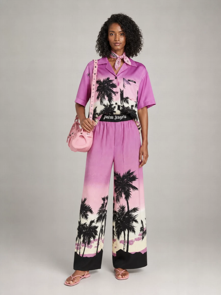 Palm Angels Printed Wide-Leg Trousers