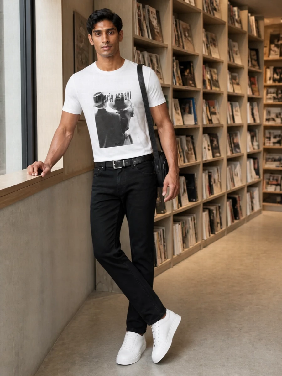 Emporio armani graphic tee black jeans outfit