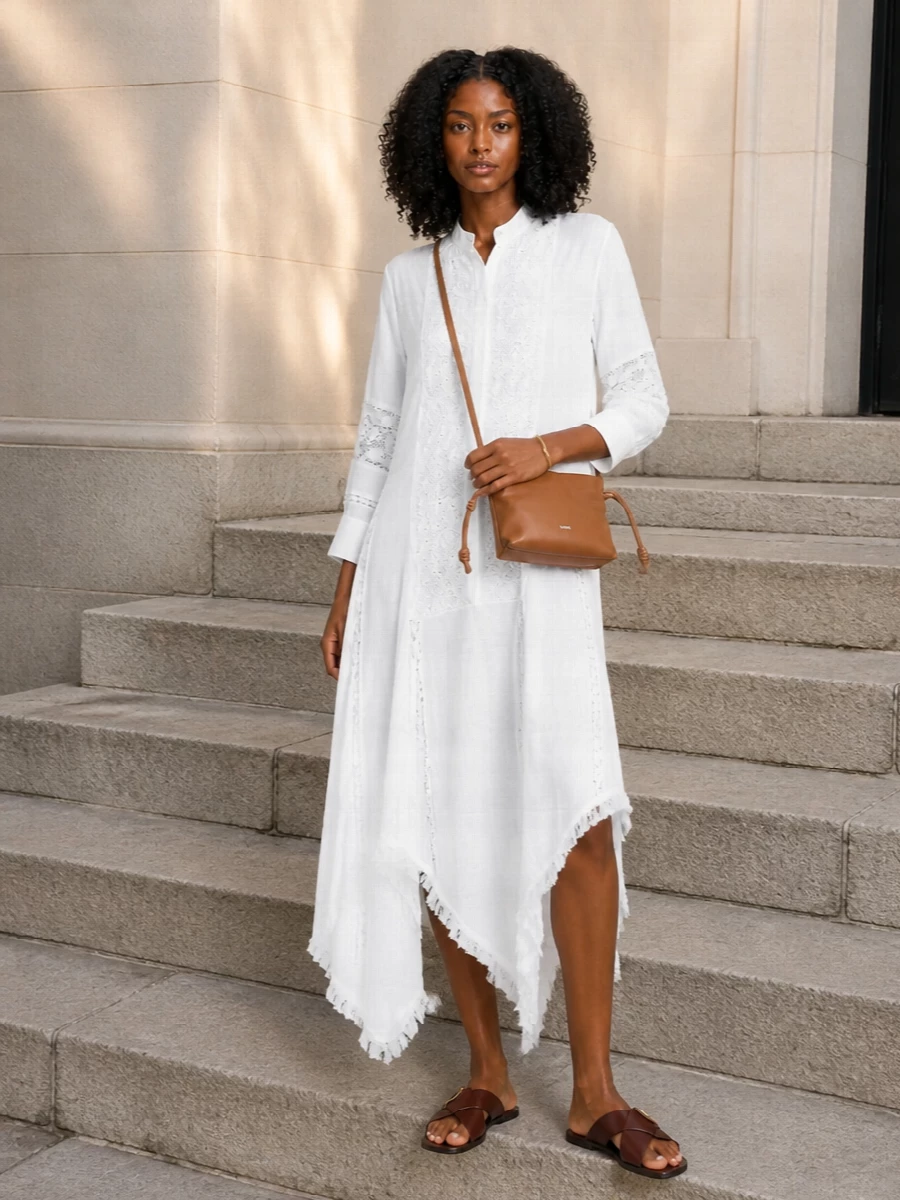 Loewe white shirt dress tan leather sandals