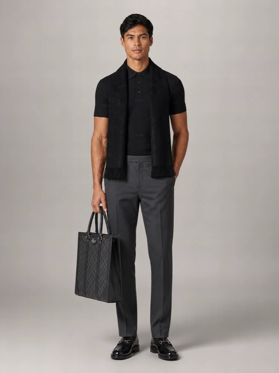Gucci Wool Silk Jacquard Short-Sleeve Polo Shirt