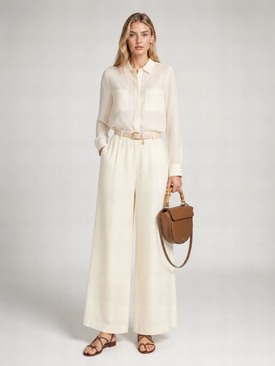 Max Mara Silk Linen Wide-Leg Trousers