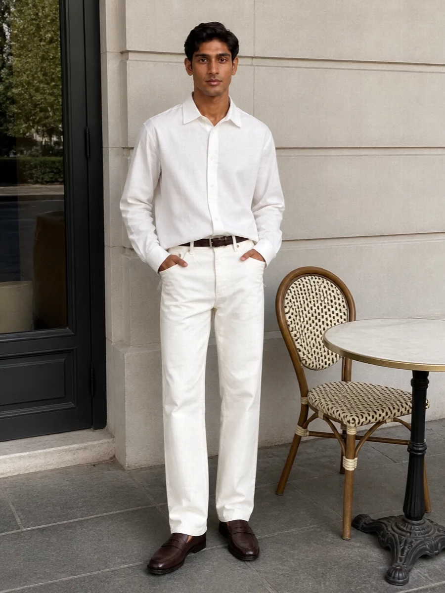 Loewe white jeans oversized shirt loafers