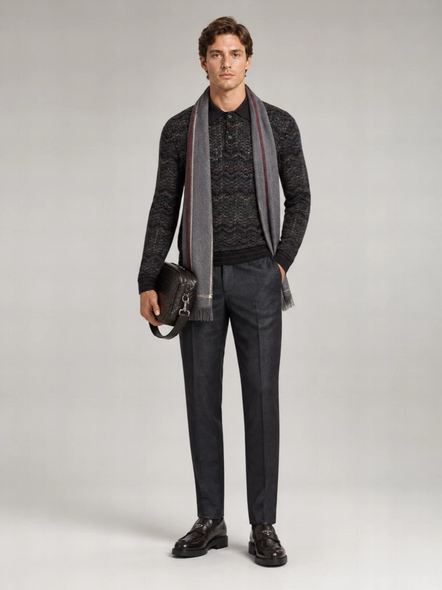 Missoni Cashmere Zigzag Long-Sleeve Polo Shirt