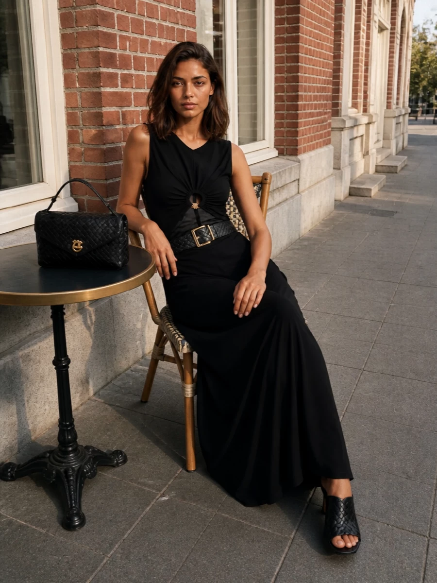Bottega veneta black cut out gown evening outfit