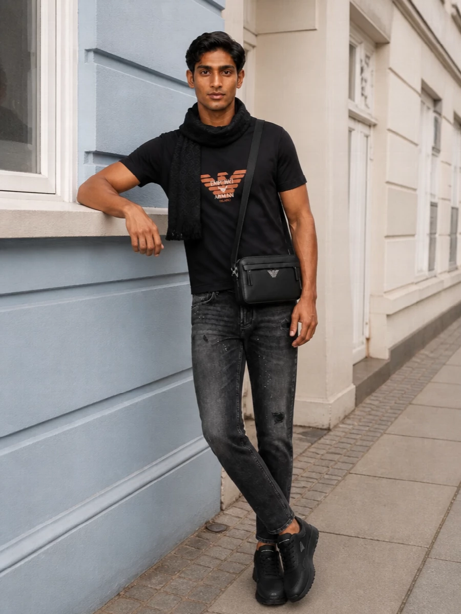 Emporio armani black logo tee slim black jeans