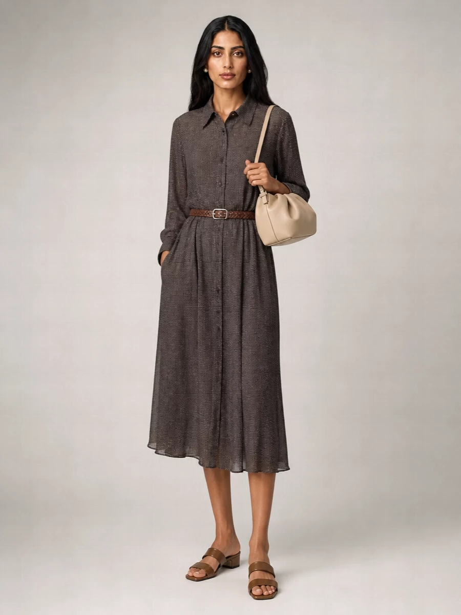 Alysi Patterned Long-Sleeve Midi Dress