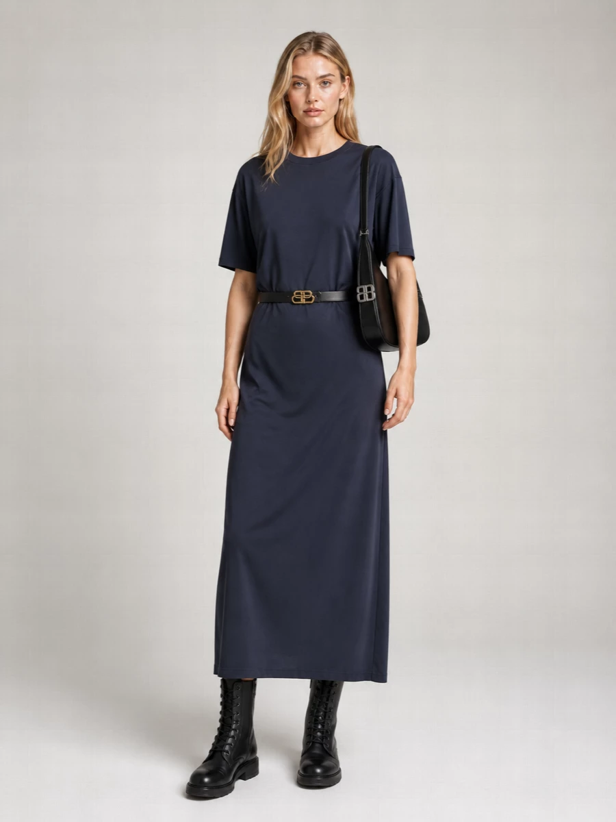 Balenciaga Cotton Oversized Ribbed Midi T-Shirt Dress