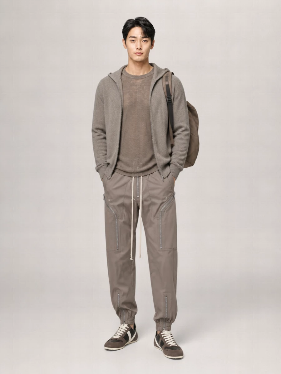 Rick Owens Cashmere Ribbed Zip-Up Hooded Jacket