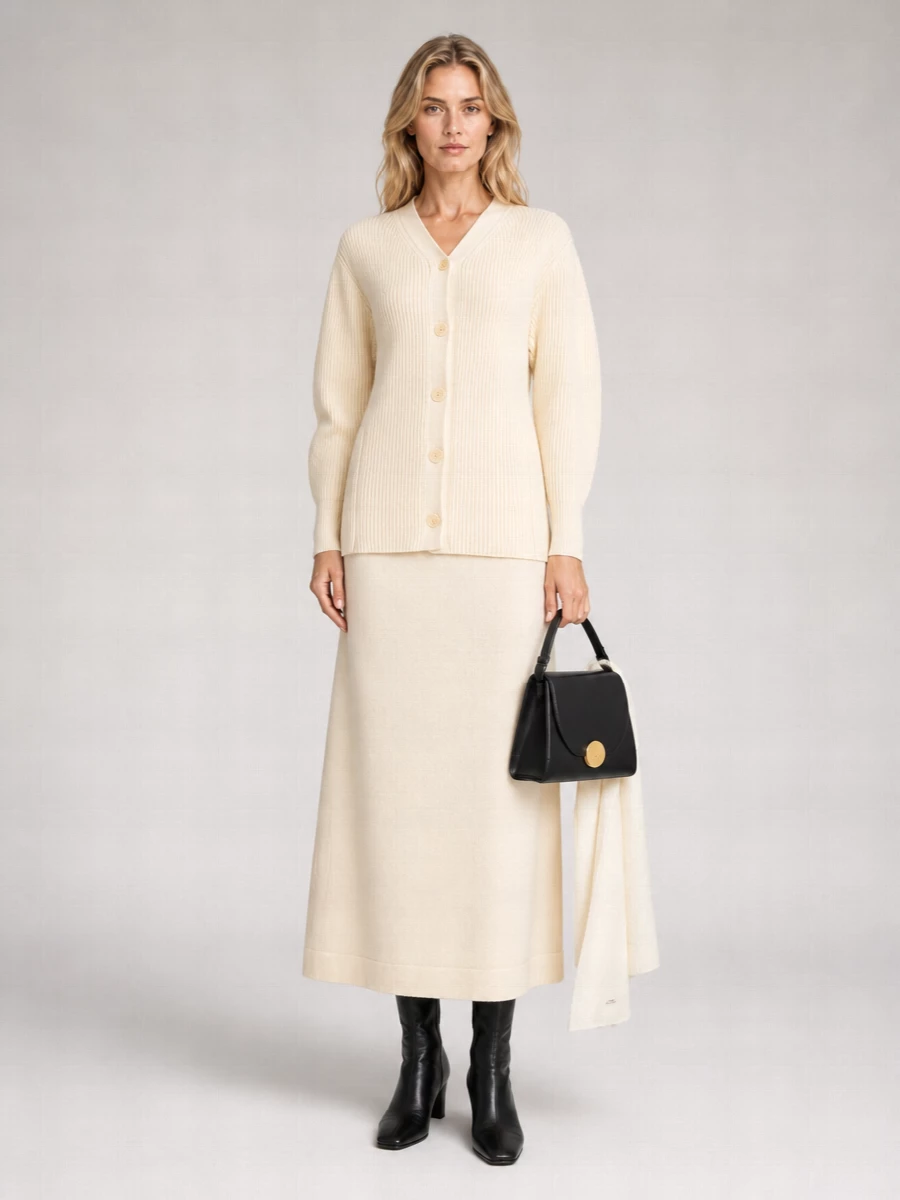 Jil Sander Ribbed Long V-Neck Cardigan
