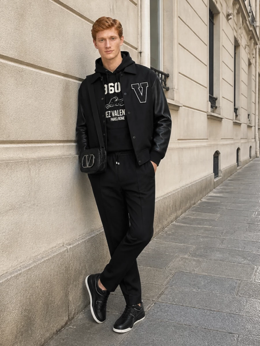 Valentino black varsity bomber hoodie streetwear