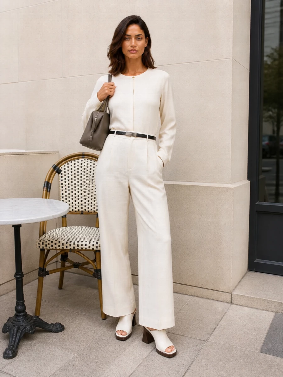 Max mara ivory wide leg trousers neutral outfit