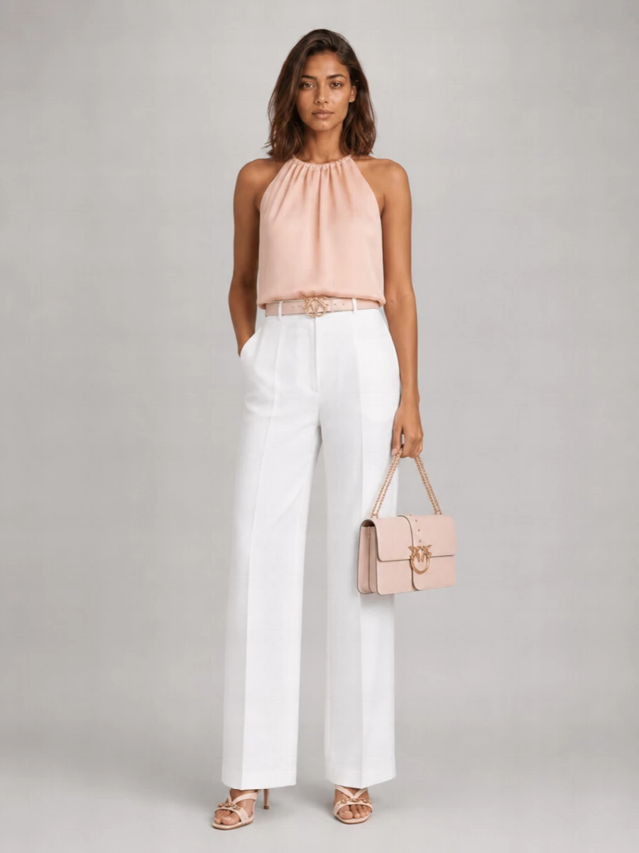 Pinko Satin Gathered Halterneck Sleeveless Blouse