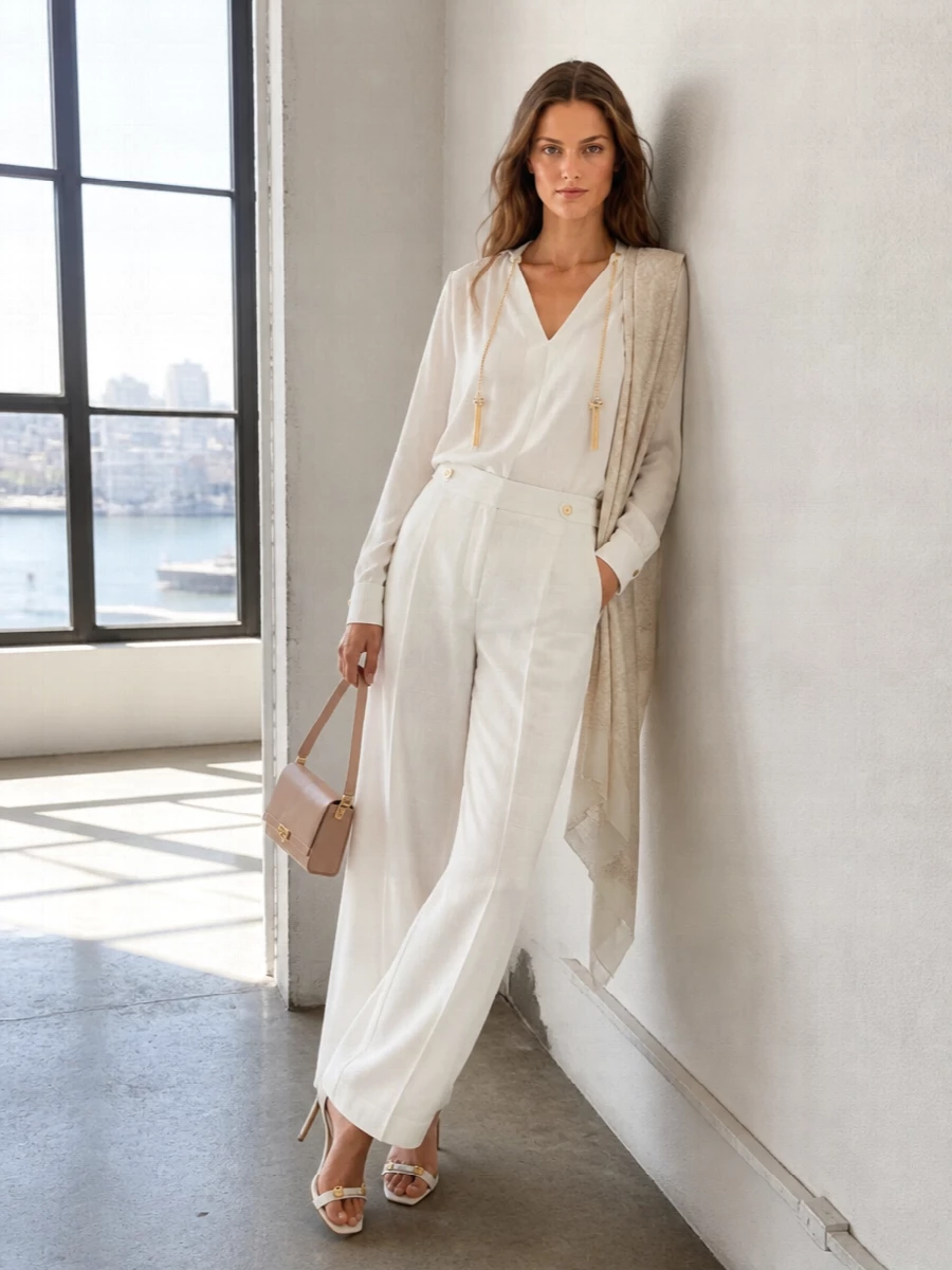 Elisabetta franchi ivory blouse wide leg trousers