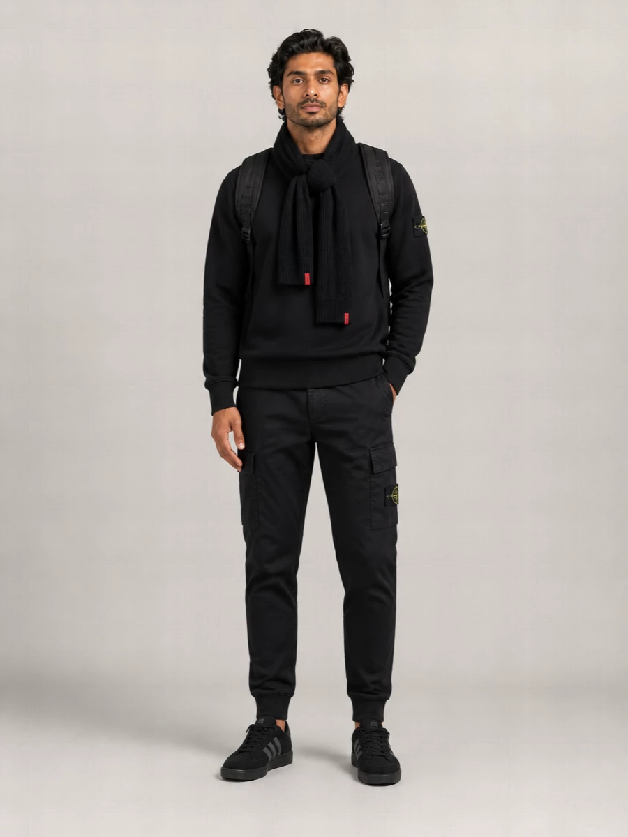 Stone Island Crew Neck Cotton Sweatshirt With Ribbed Trim