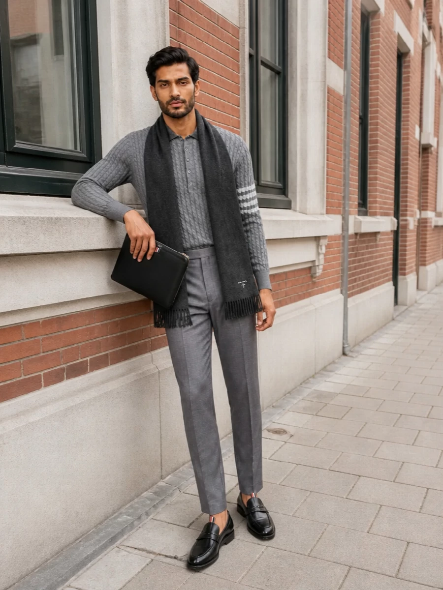 Thom browne grey knit polo tailored trousers
