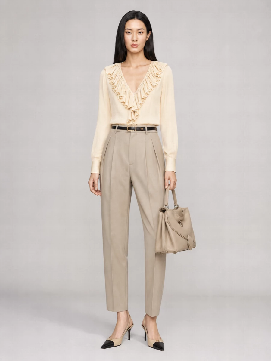 Saint Laurent Virgin Wool And Silk High-Rise Wide-Leg Pleated Tailored Trousers