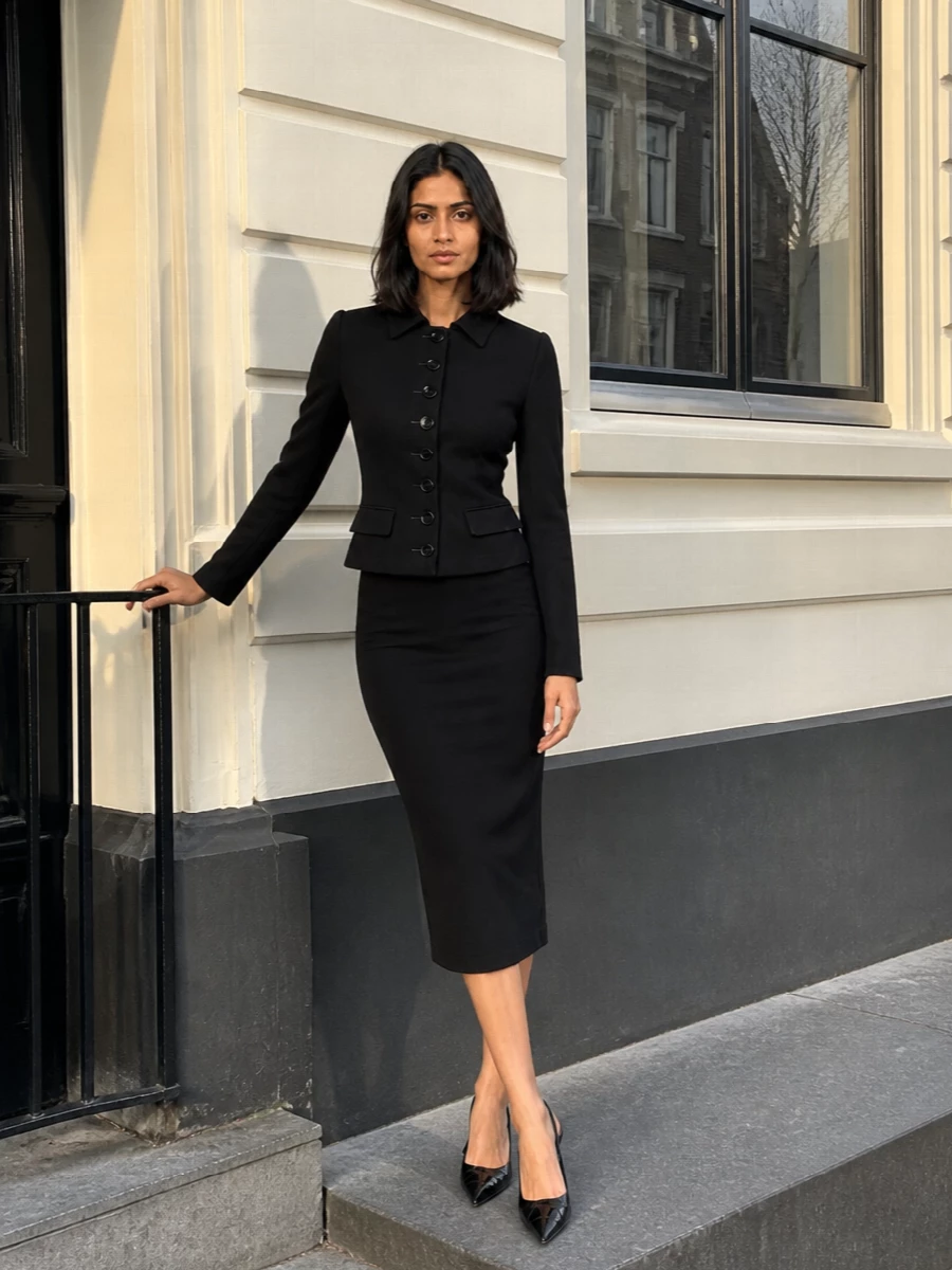 Dolce gabbana black midi dress kitten heels outfit