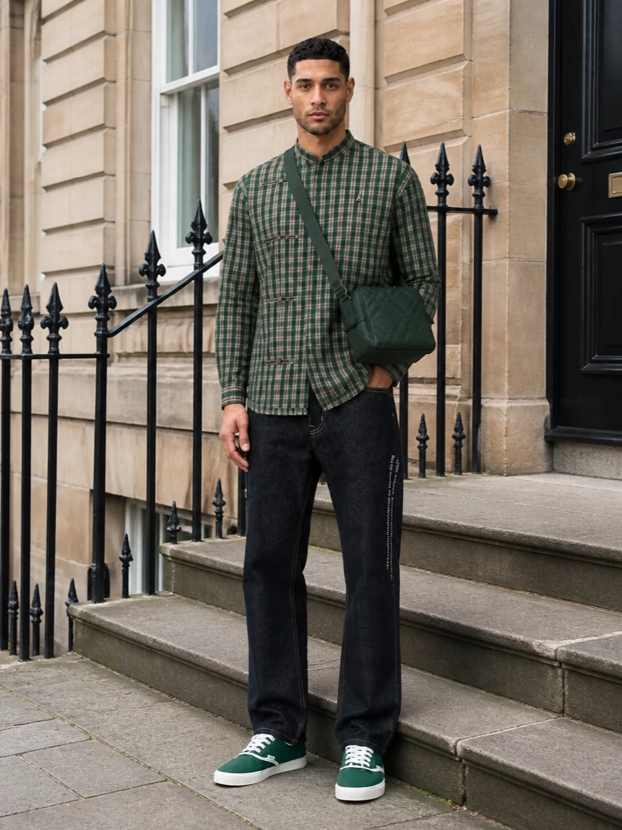 Undercover check shirt raw denim prada sneakers