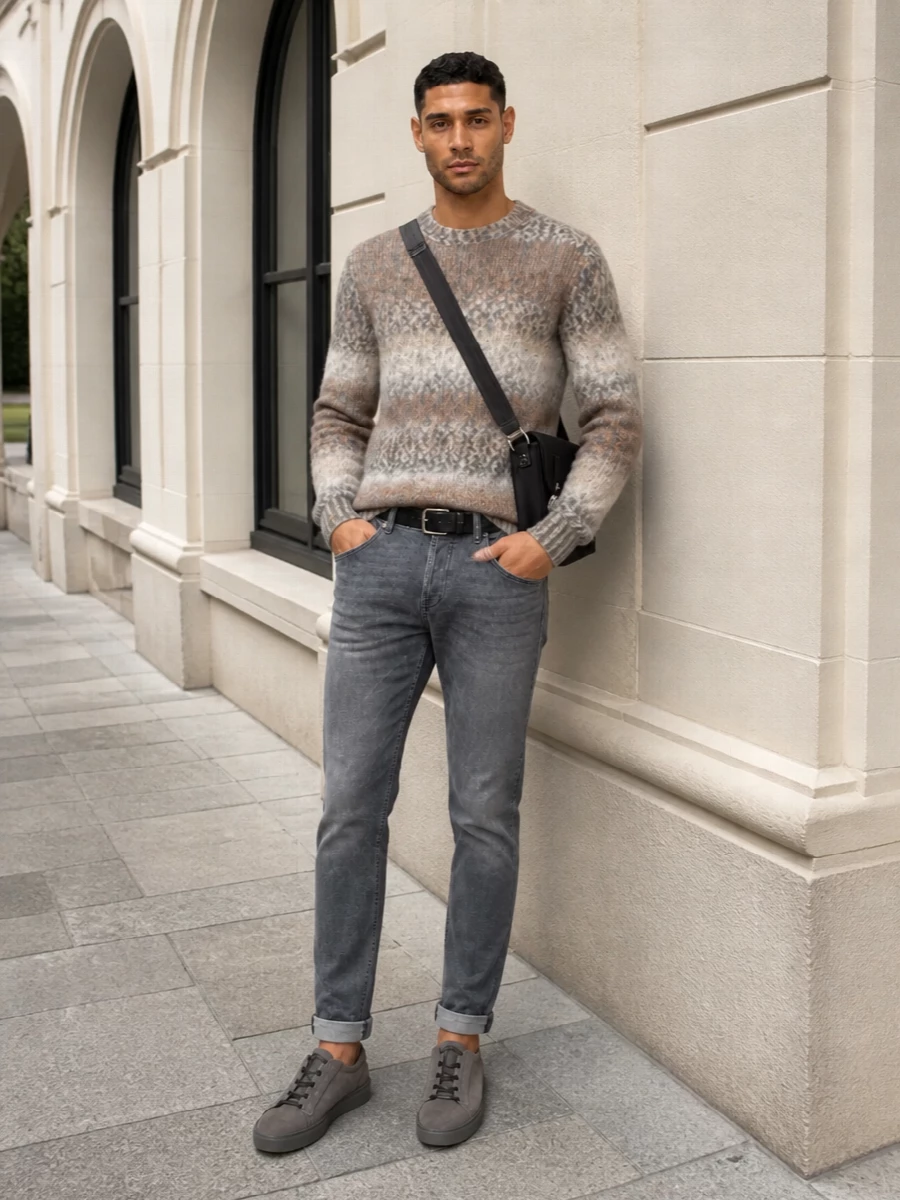 Dondup grey jeans taupe knit tods sneakers