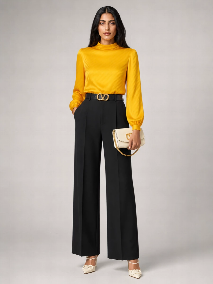 Valentino Garavani Silk Jacquard High Neck Long Sleeve Blouse