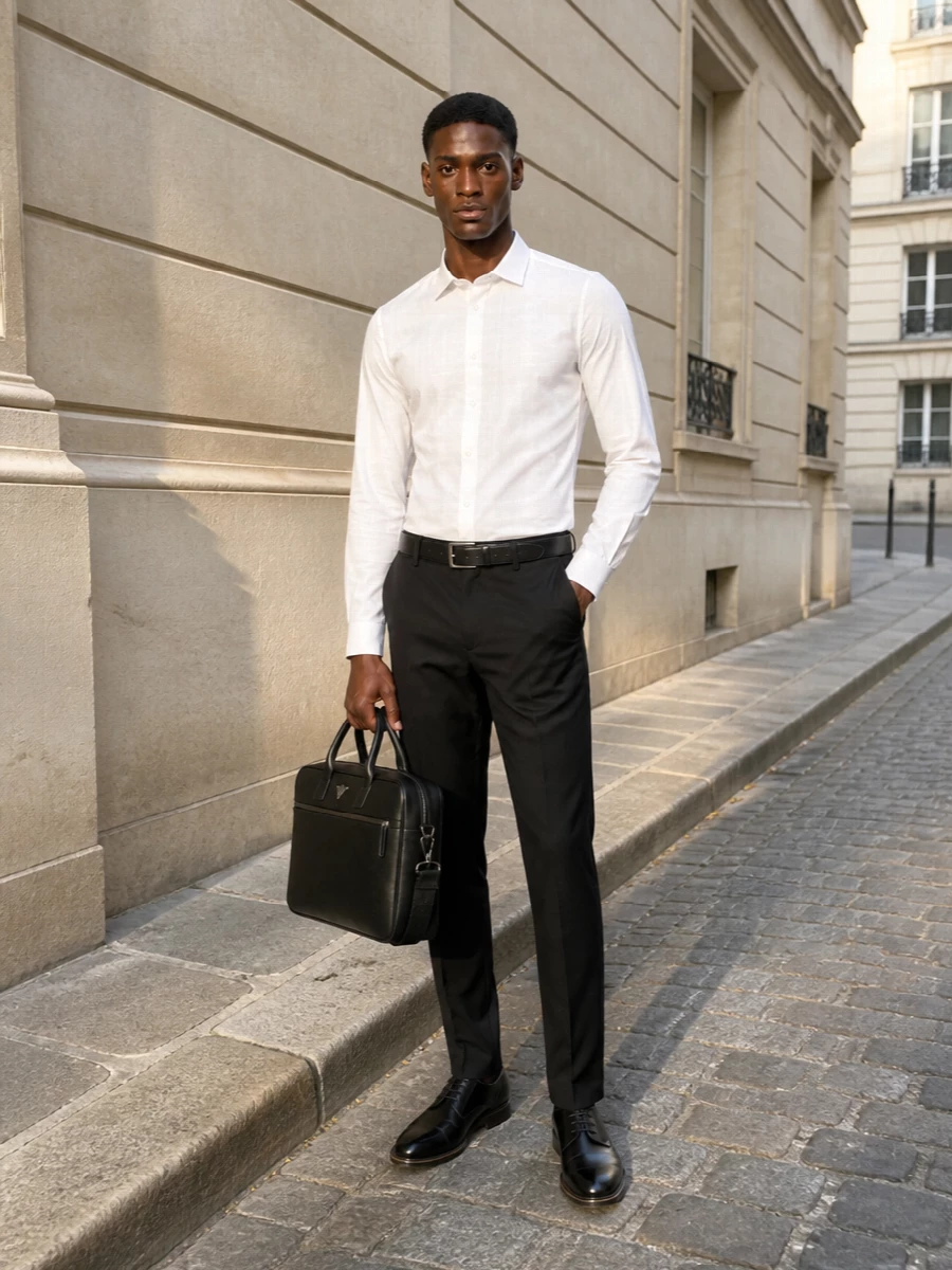 Emporio armani black trousers white shirt derbies