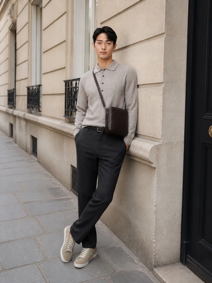 Jacquemus knit polo prada trousers outfit