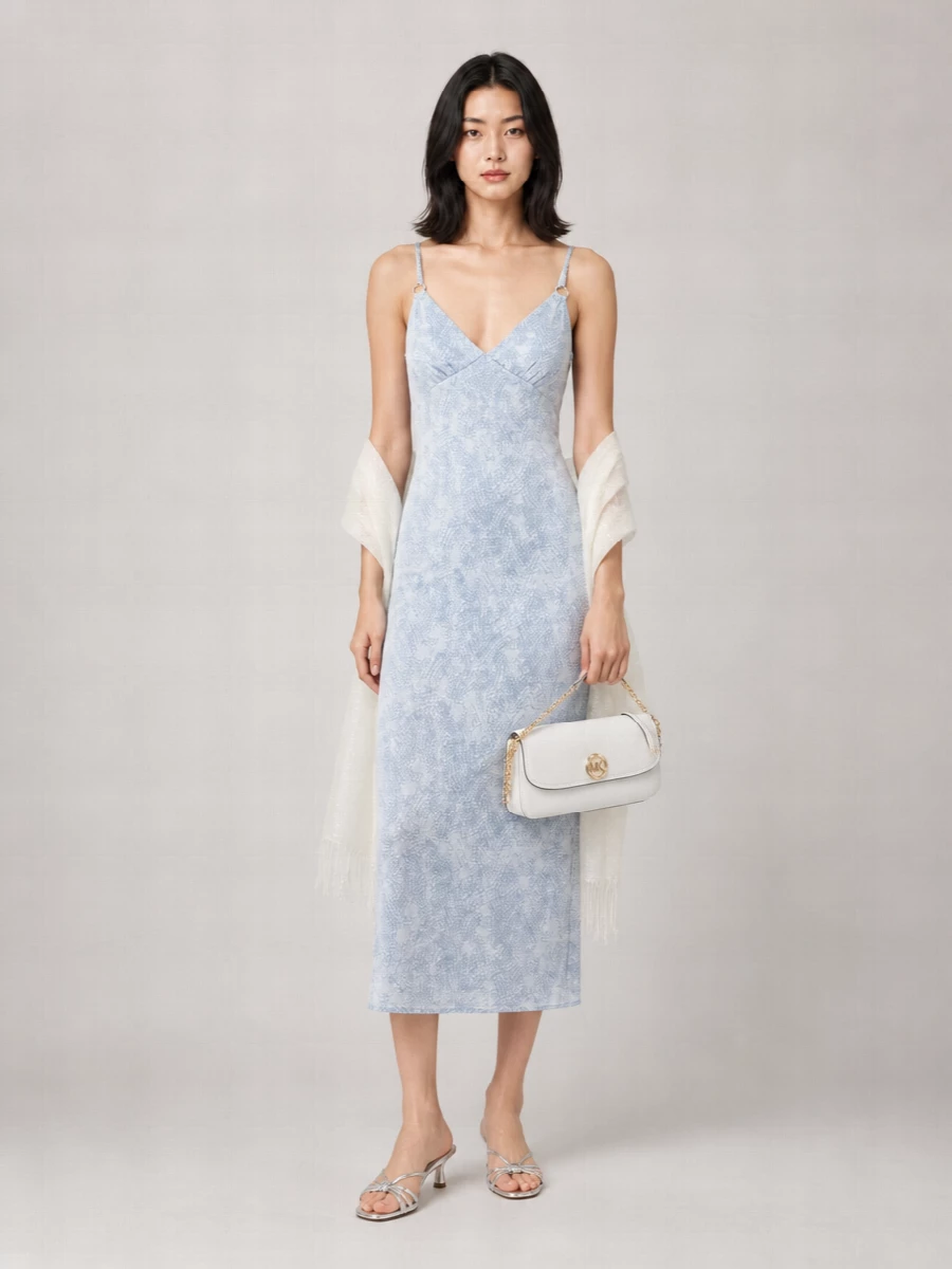 Michael Kors Floral-Print V-Neck Midi Dress