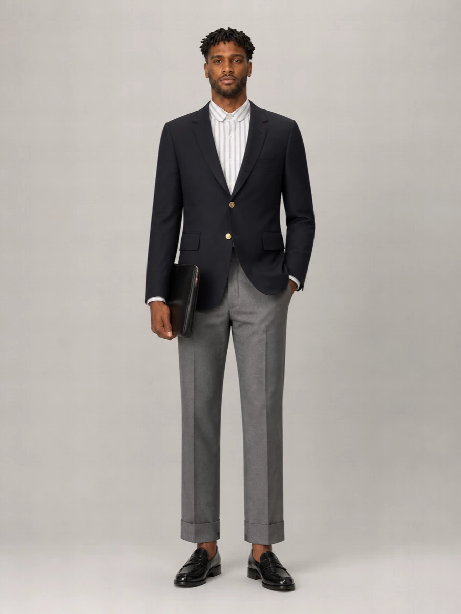 Thom Browne Wool Blazer With Notch Lapels And Back Vents