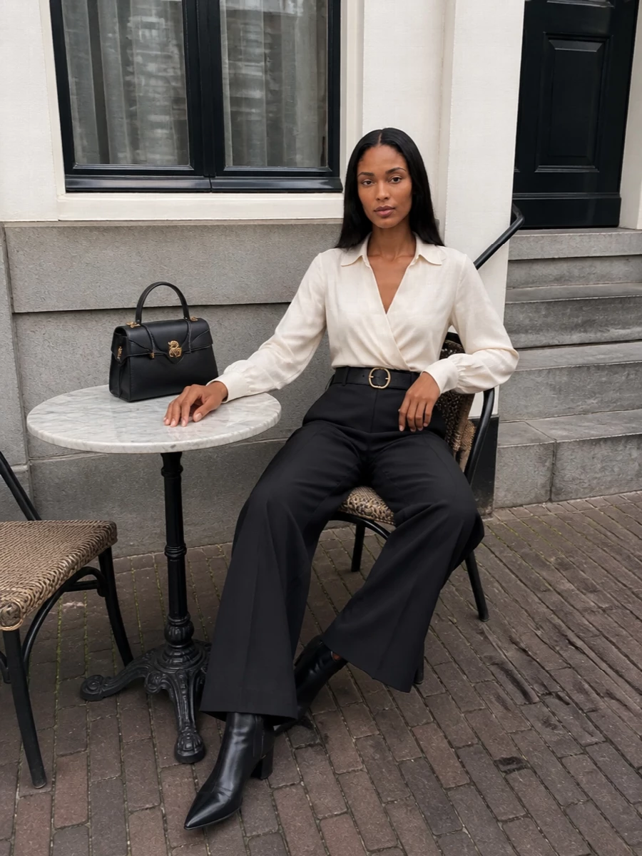 Alberta ferretti wrap bodysuit wide leg trousers
