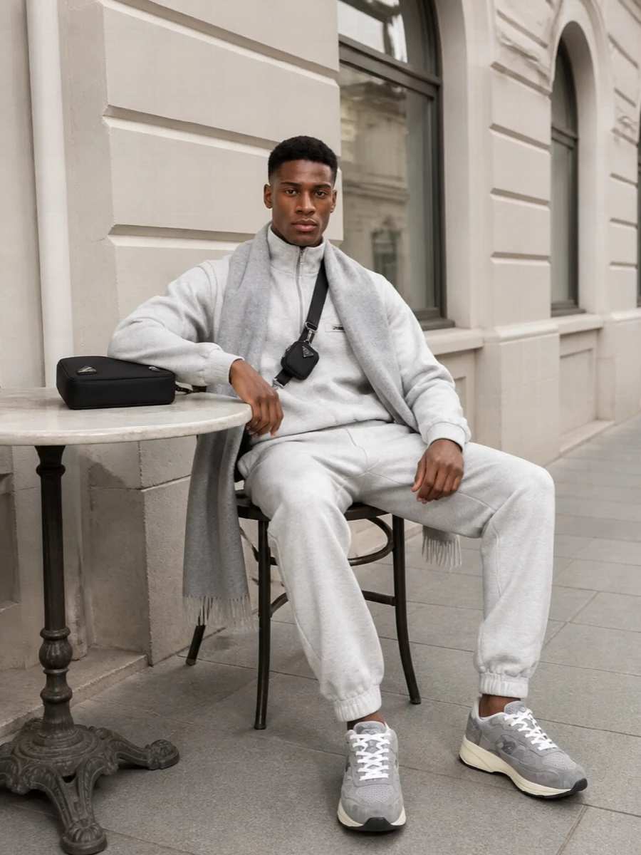 Jacquemus grey tracksuit celine sneakers
