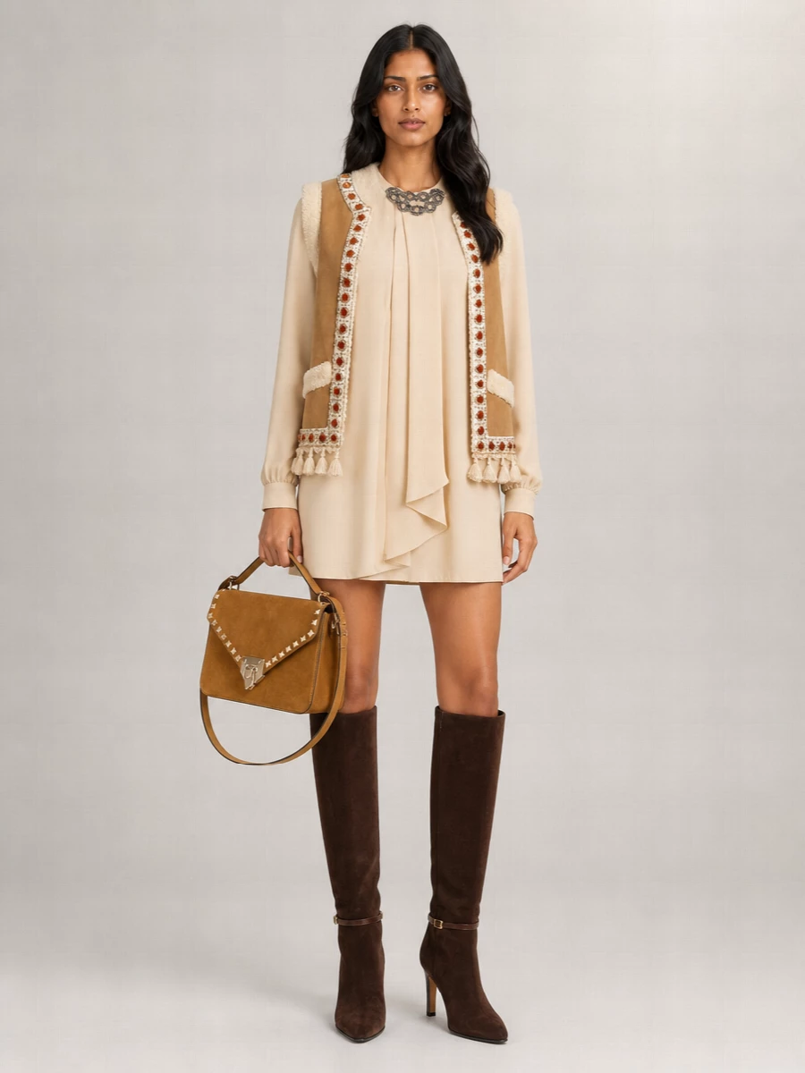 Valentino Leather Beaded Sleeveless Vest