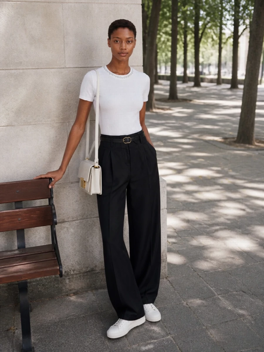 Golden goose crystal tee black wide leg trousers
