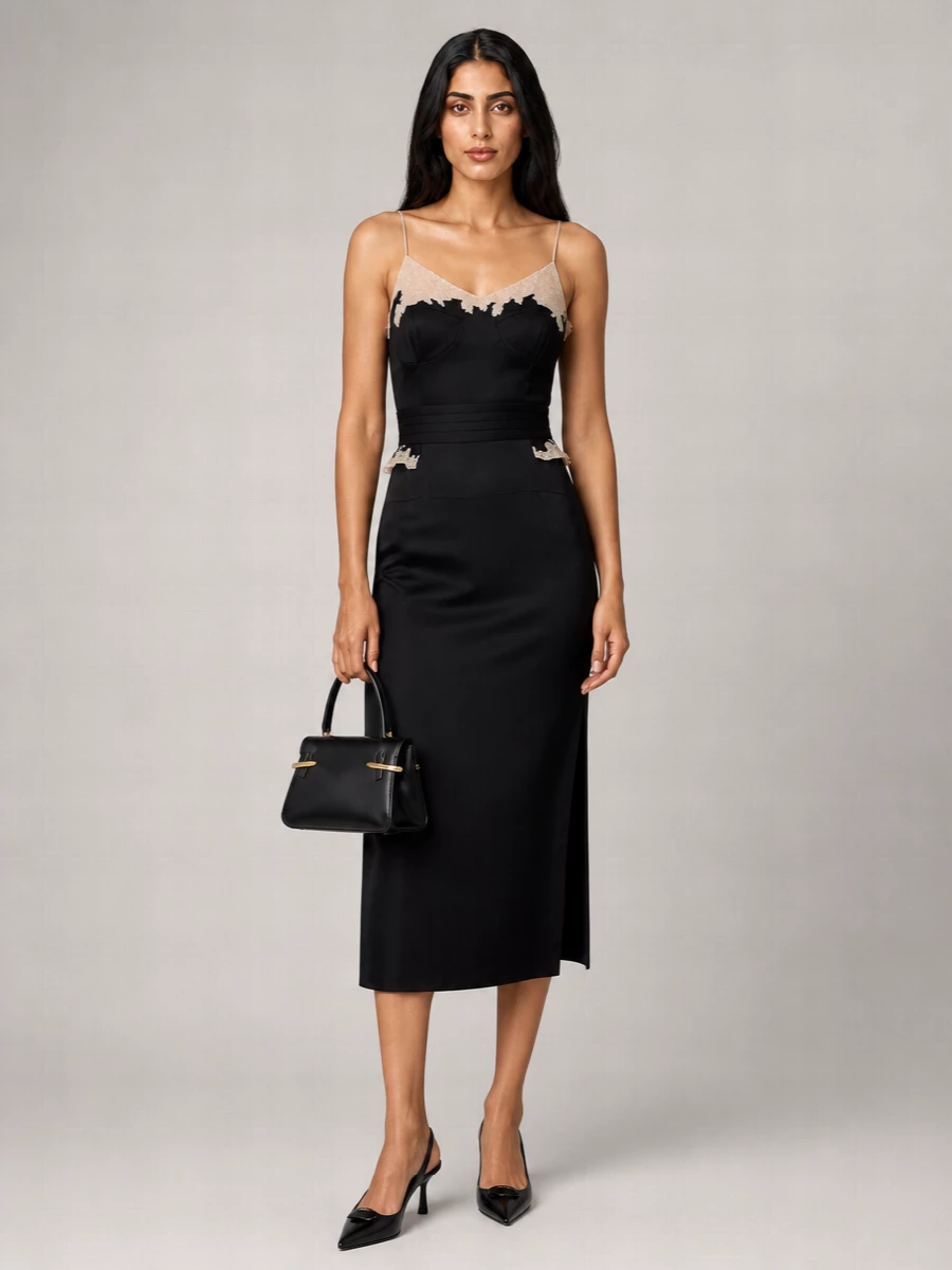 Prada Silk Lace-Trim Midi Dress