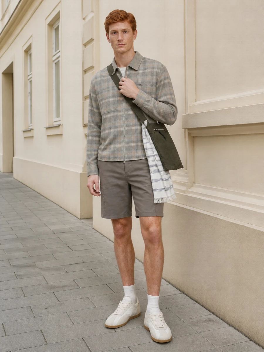 Represent overshirt taupe cargo shorts trainers