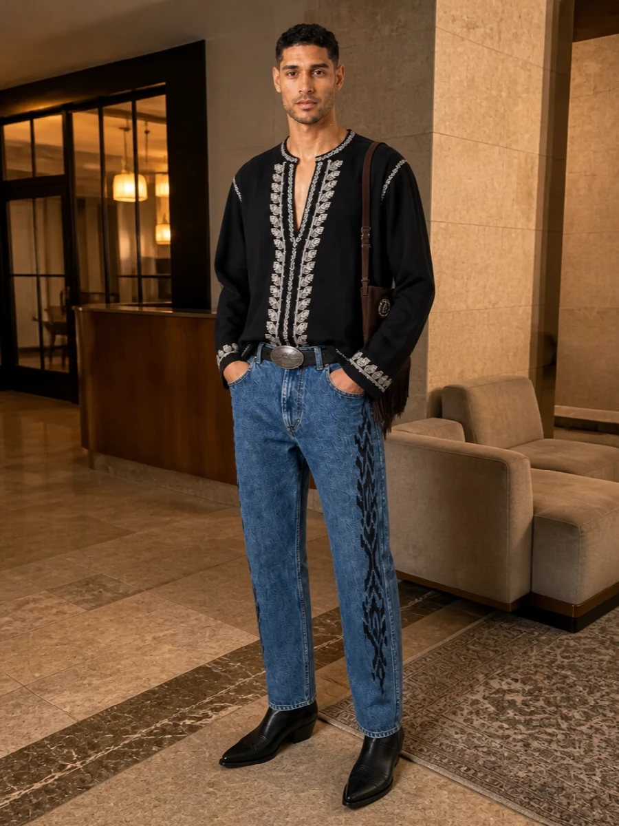 Isabel marant embroidered jeans tunic cowboy boots