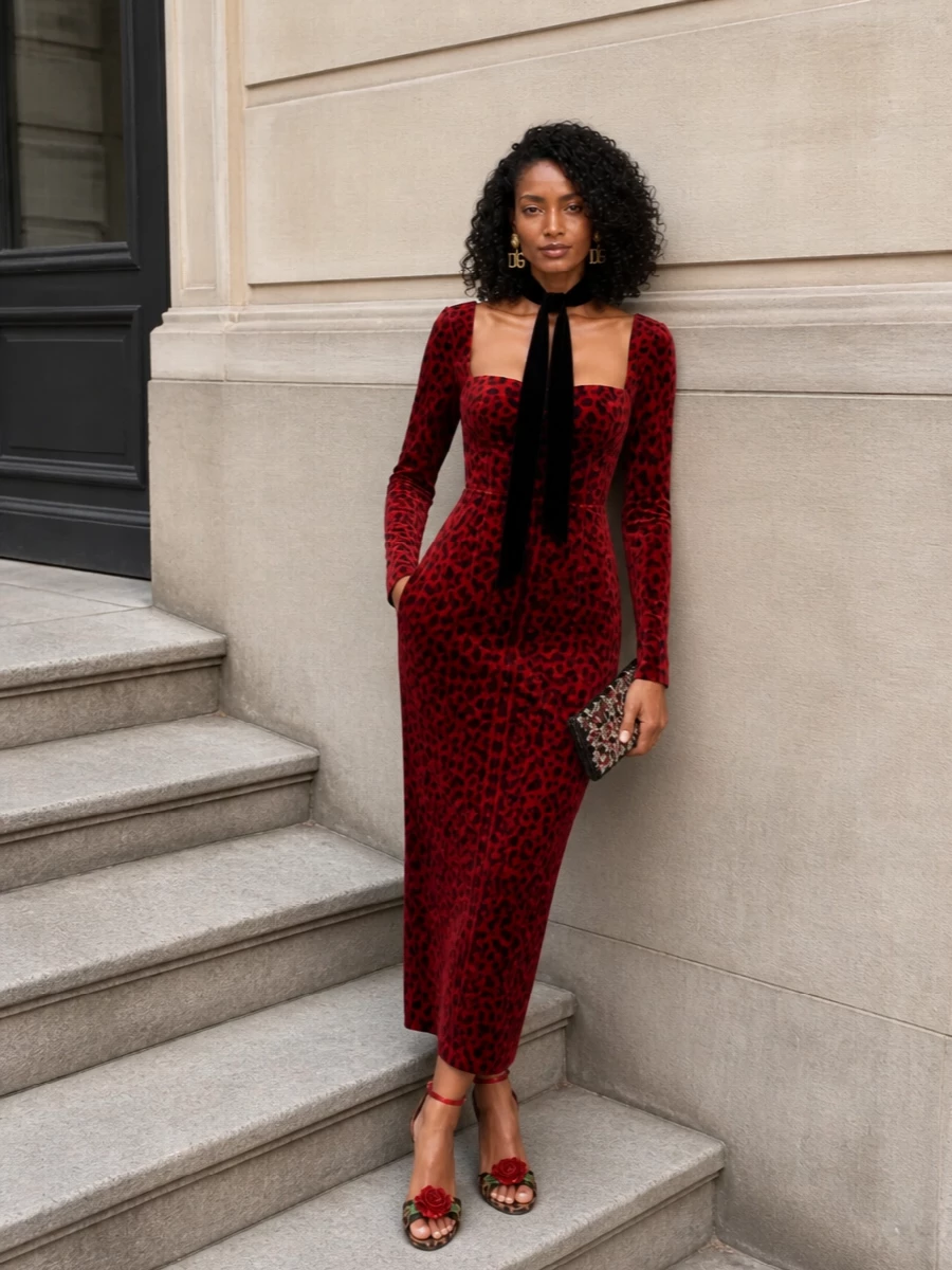 Dolce gabbana red leopard dress evening outfit