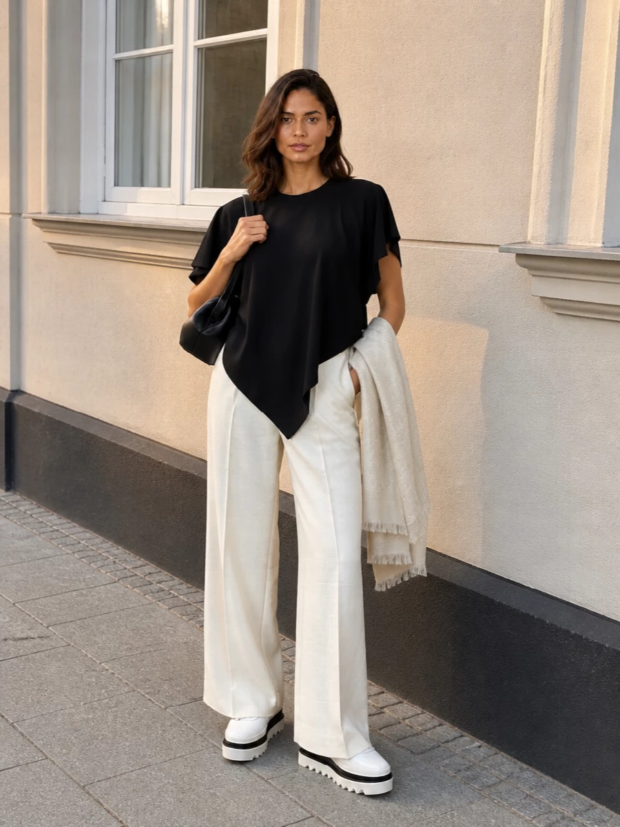 Stella mccartney black cape top ivory wide leg