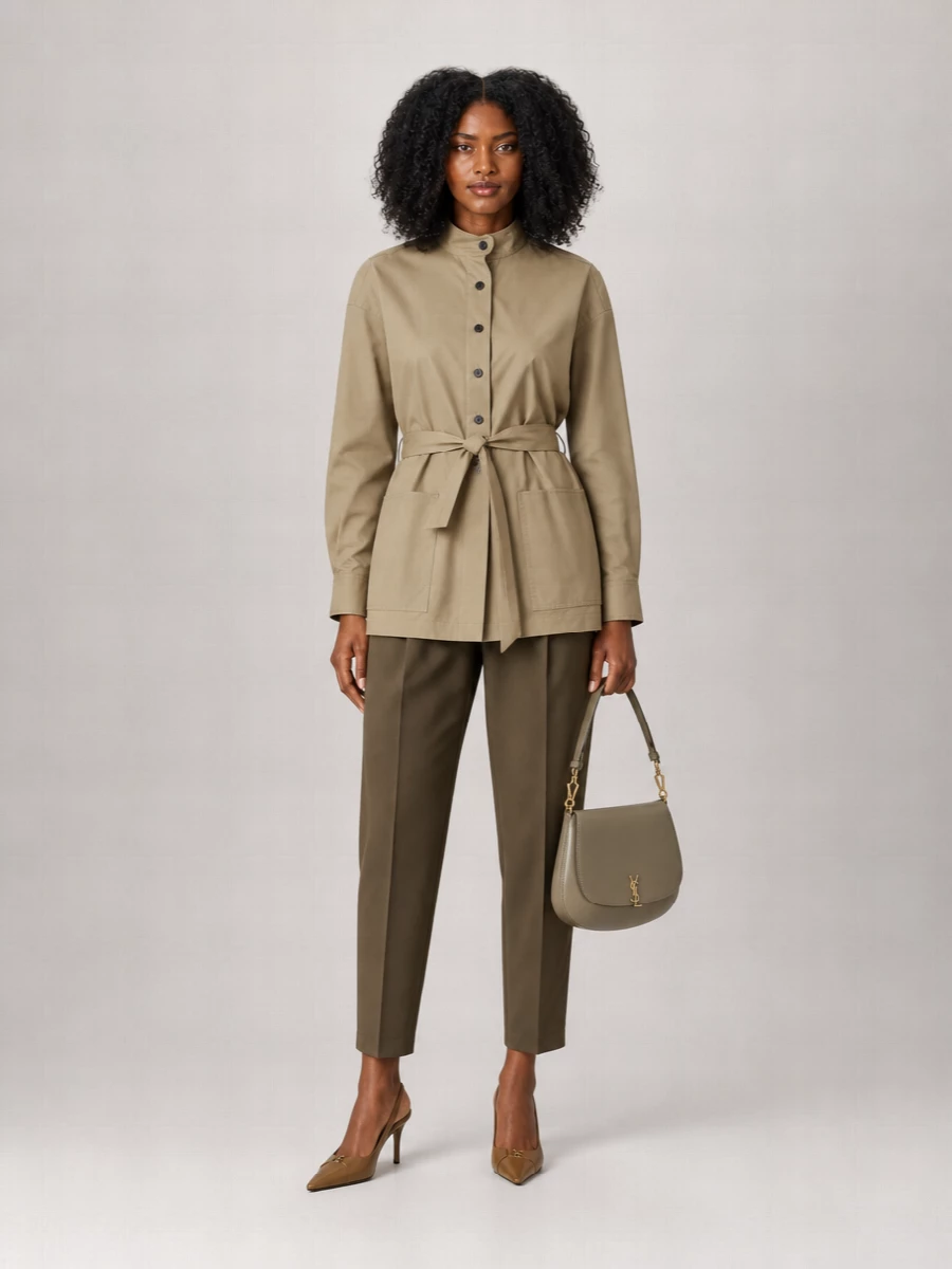 Saint Laurent Cotton Long-Sleeve Belted Long Shirt